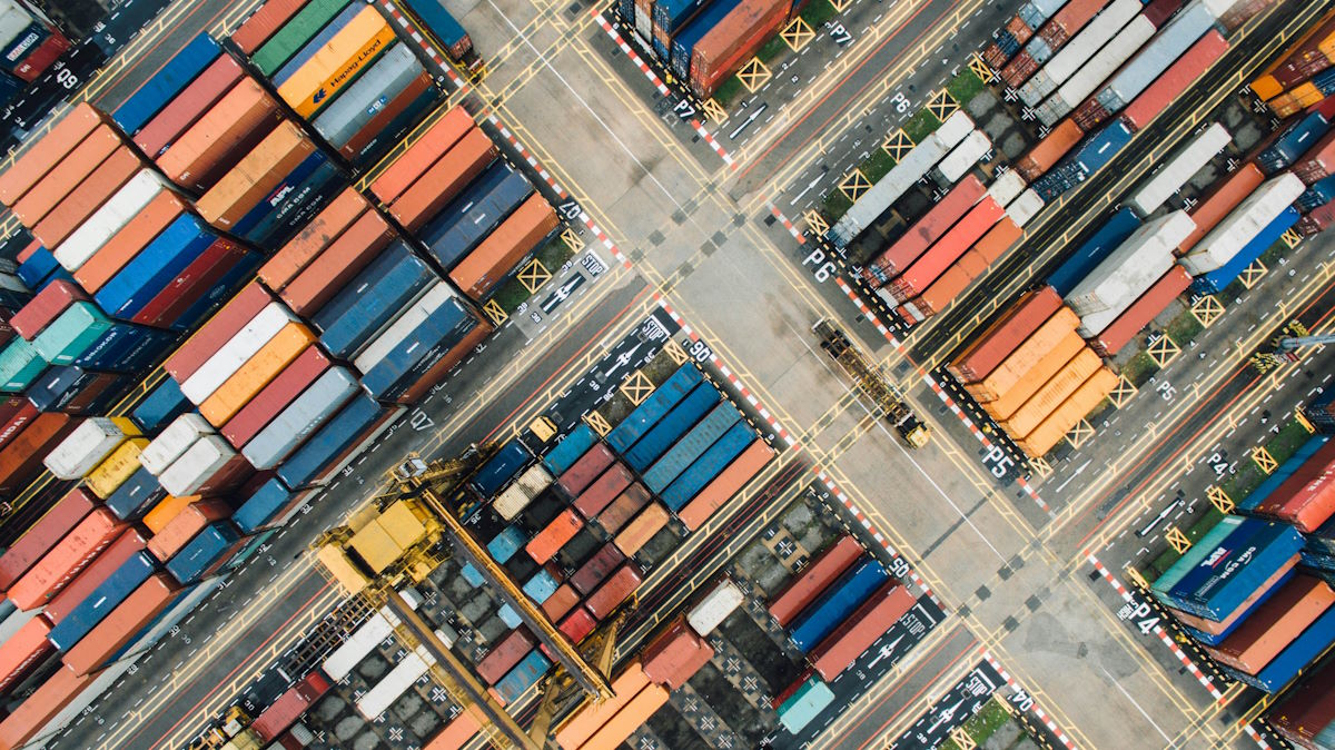 aerial view of shipping containers